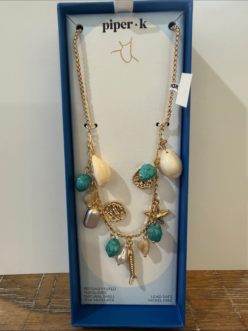 PiperK Gold-Tone Necklace with Turquoise and Natural Shell Charms
